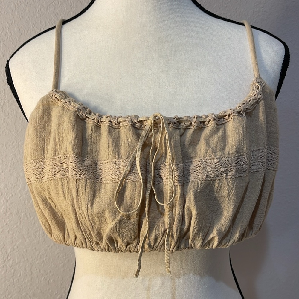 FREE People Ethereal Cream Boho Cropped Top New With Tags Size Medium - Picture 2 of 9